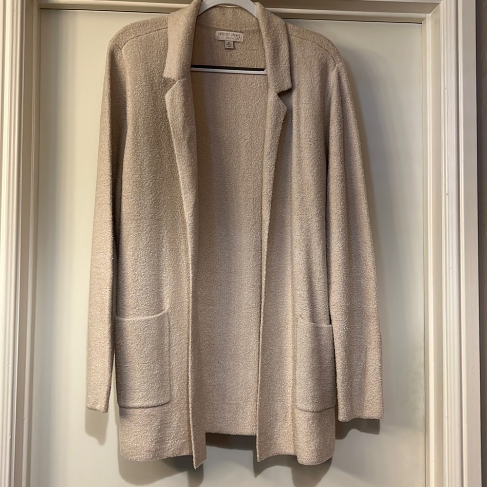 Barefoot Dreams XL Bisque Cozychic Lite Double Knit Notch Collar Cardigan